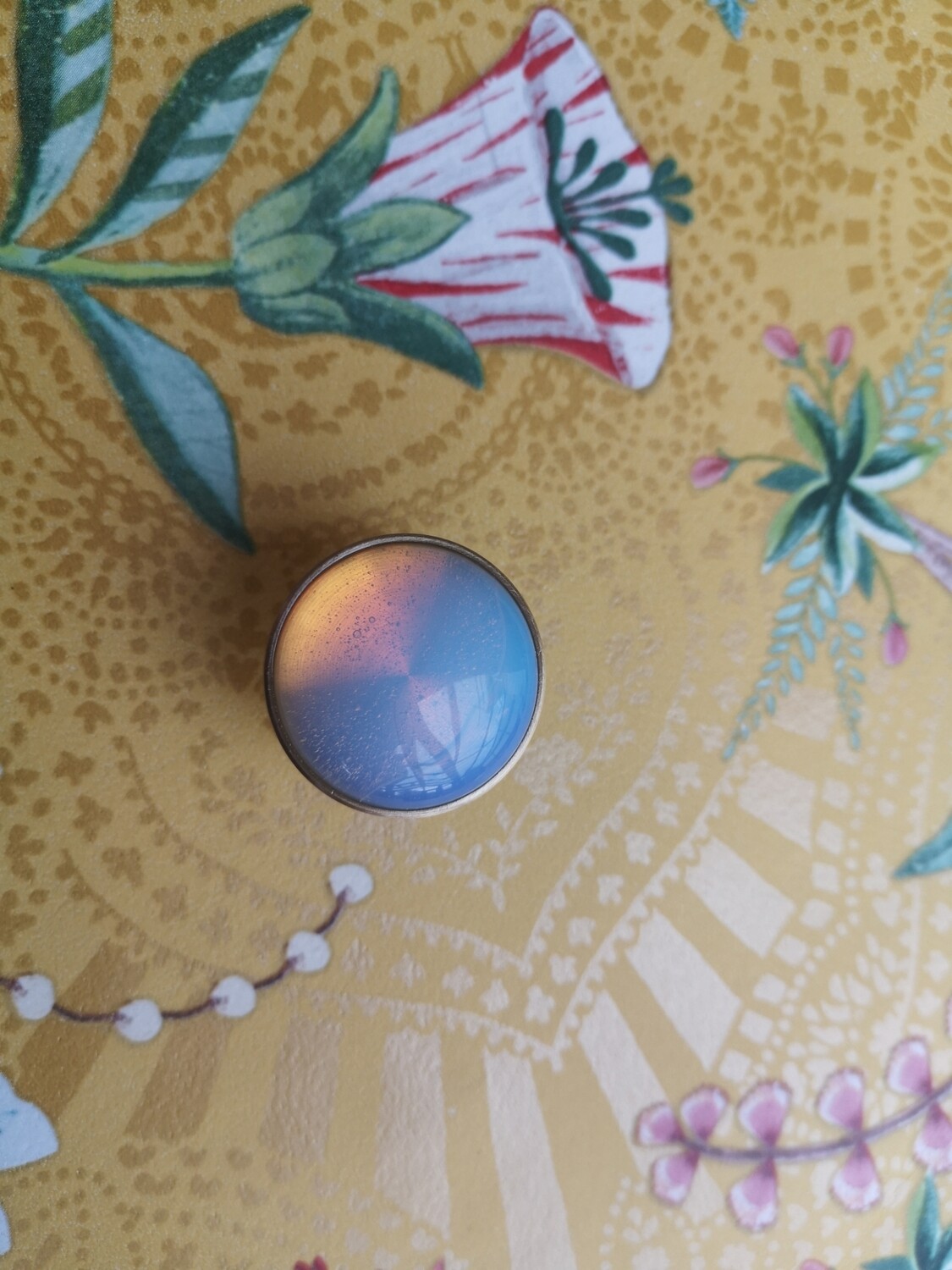 Opalite moonstone and brass drawer pull