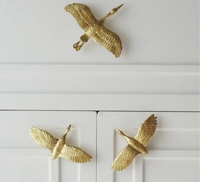 Solid brass flying crane cabinet pull