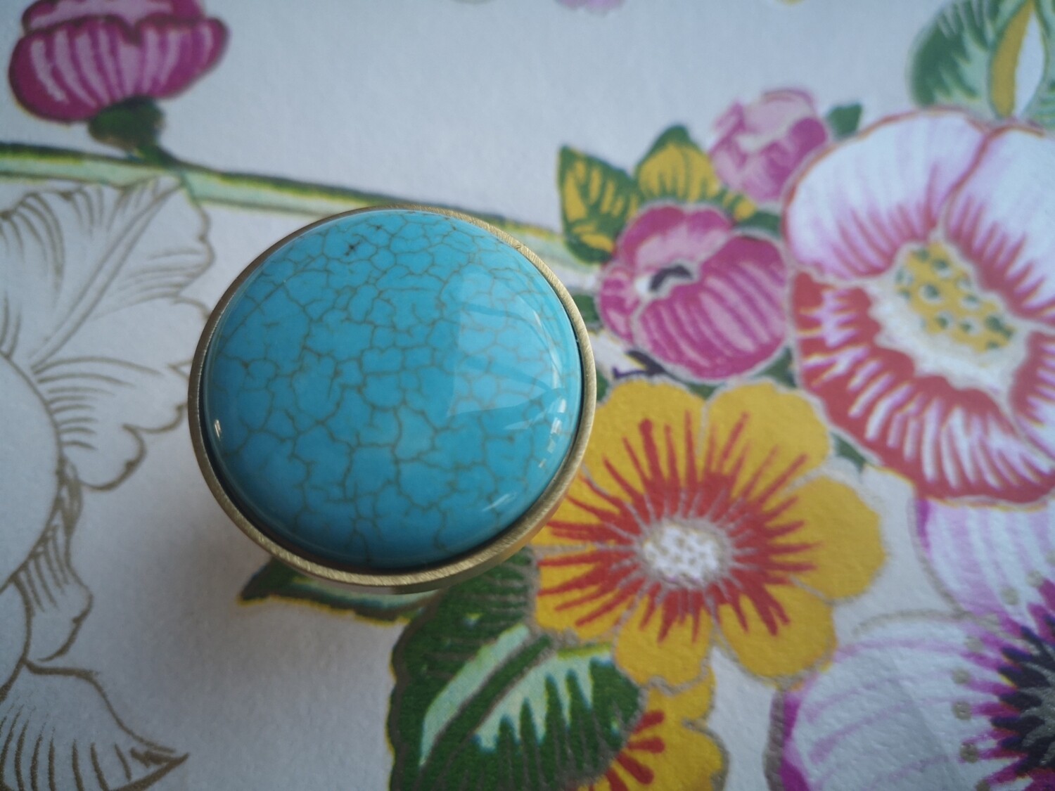 Blue turquoise stone and solid gold brass drawer pull