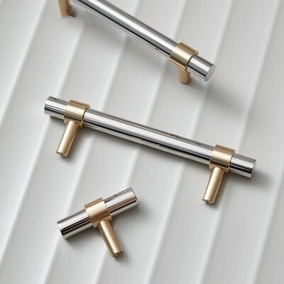 Shiny Silver Stainless Steel and gold Brass cabinet bar Handle