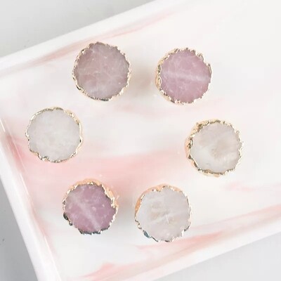 Round white or pink rose quartz with gold edges drawer pull