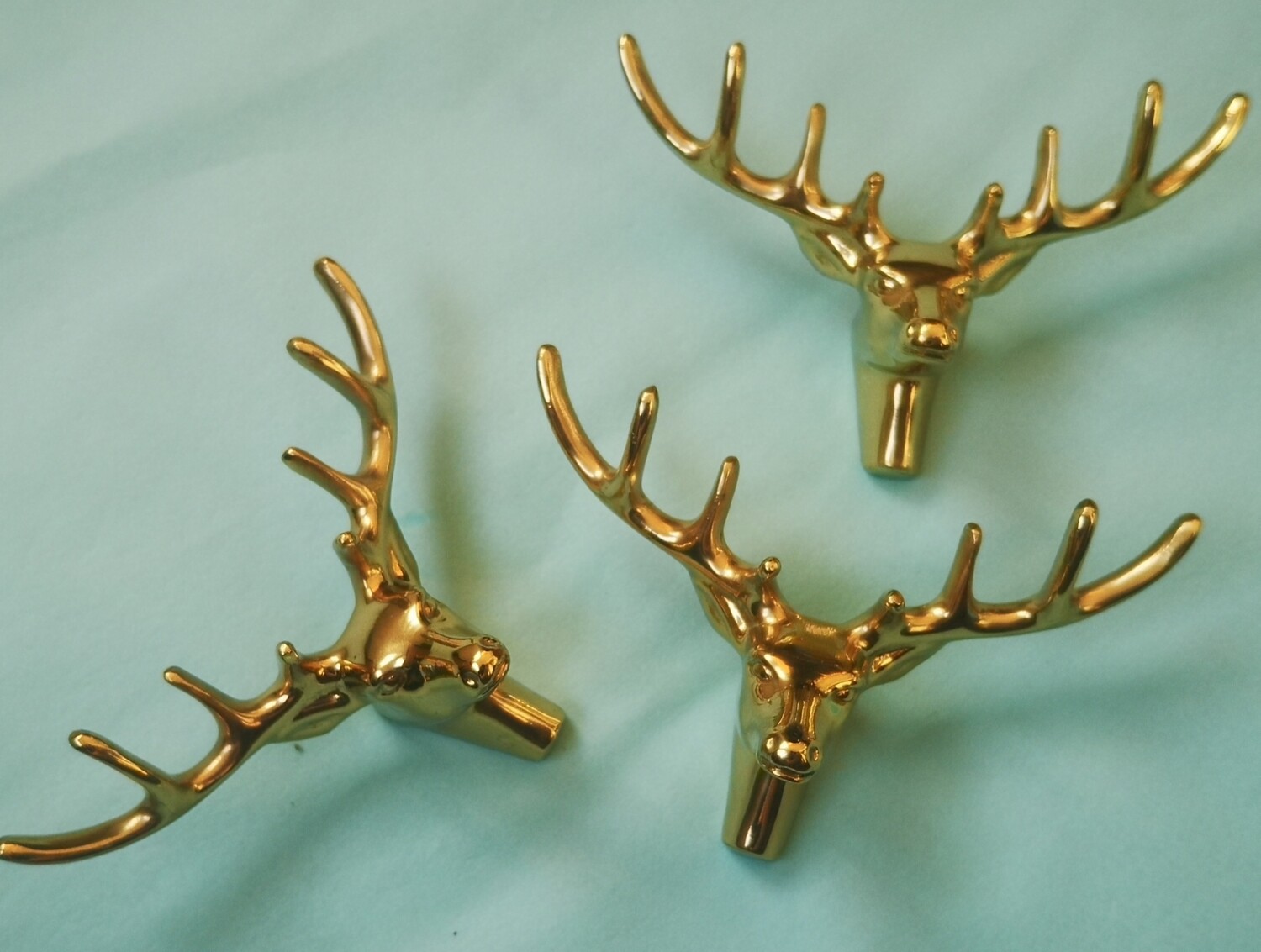 Gold Brass Stag Head with Antlers Cabinet Pull