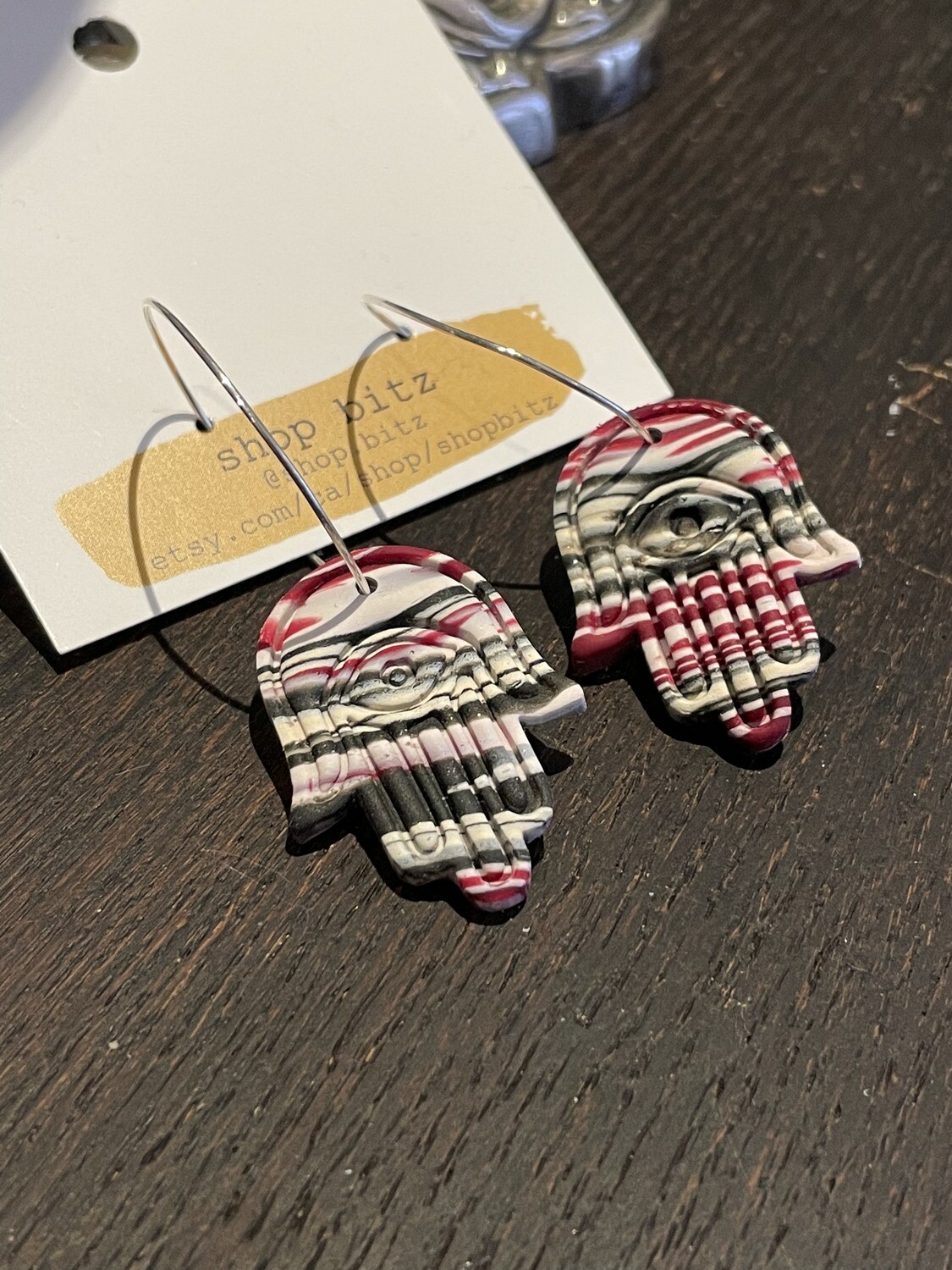 Stripey Hamsa Earrings by Shop Bitz