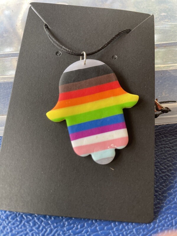 Progress Pride Hamsa Necklace - Water &amp; Saltness Designs