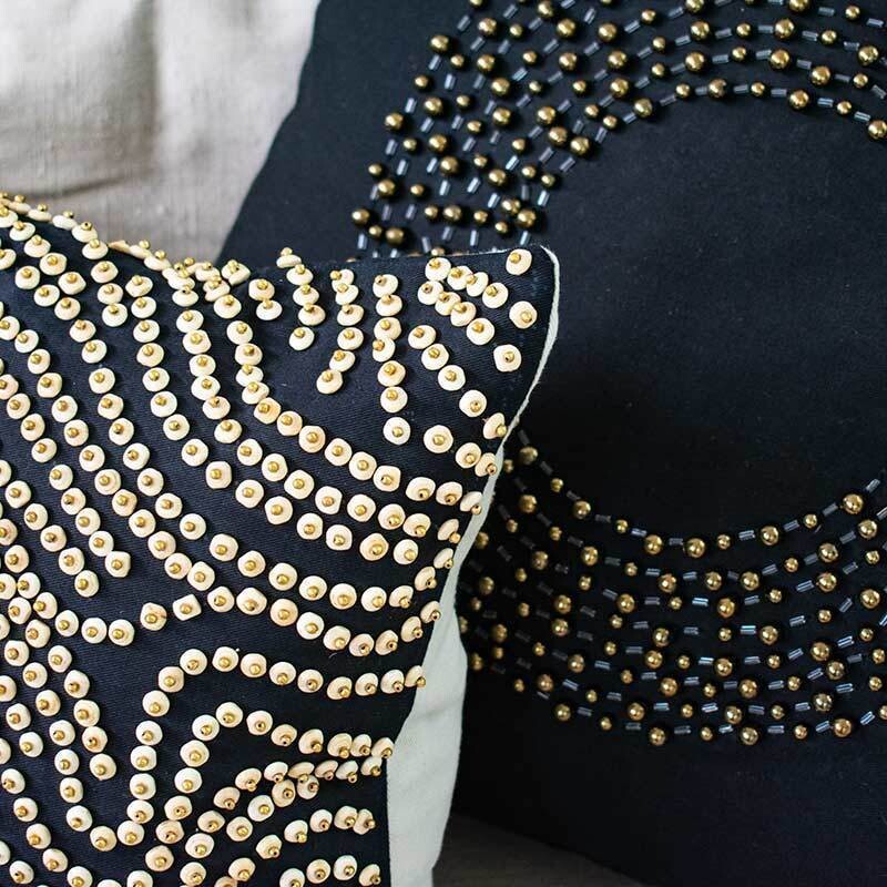 Disc Bead Black Lounge Cushion 55 x 55 cm