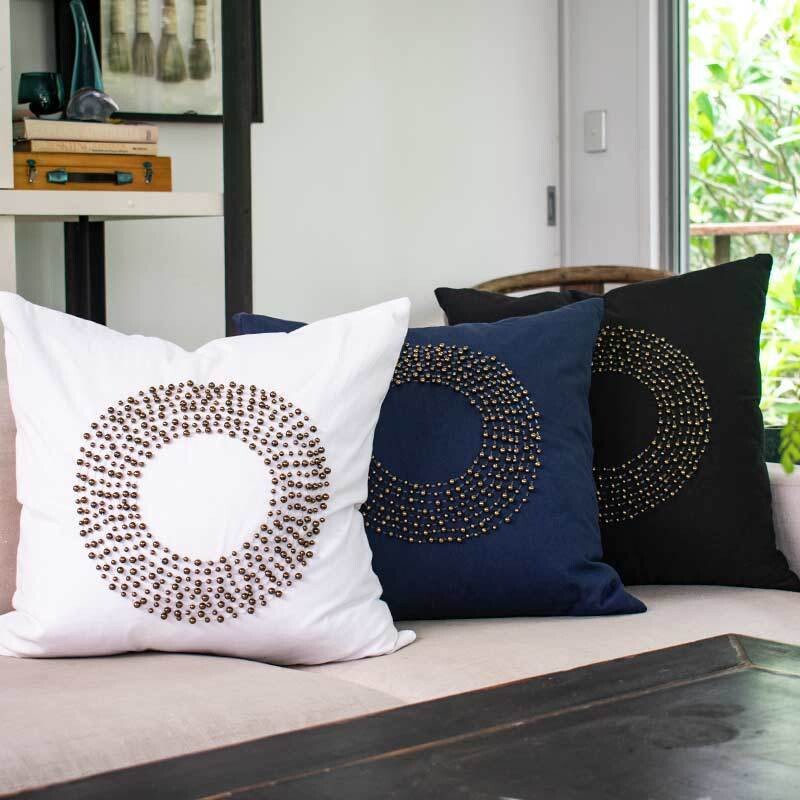 Disc Bead White Lounge Cushion 55 x 55cm