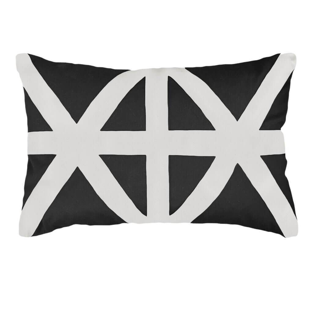 Cross Patch Black Natural Lumbar Cushion 35 x 53cm