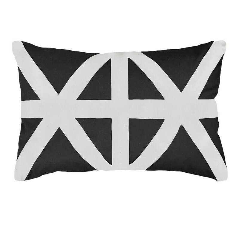 Cross Patch Black Natural Lumbar Cushion 35 x 53cm
