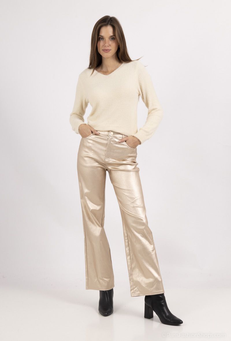 &#39;Metallic&#39; Effect Lightweight Pants in Silver with Give, Size: Small
