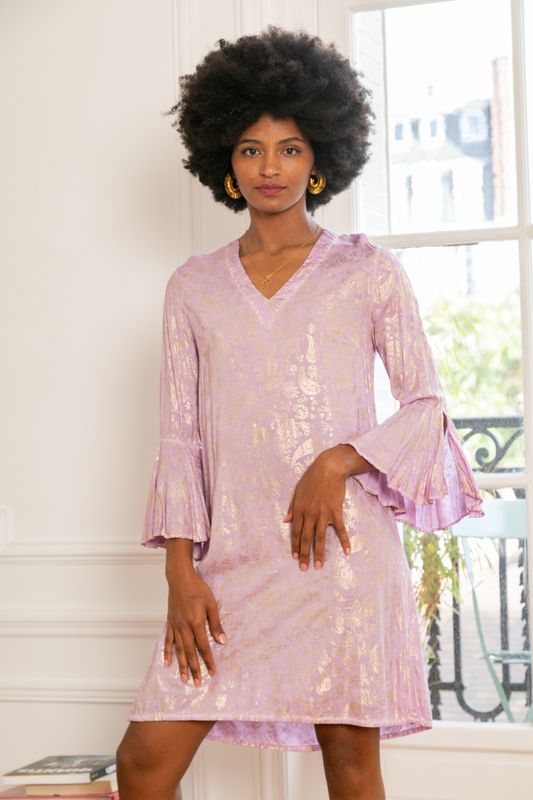 &#39;Mirage&#39; Sized Summer Dress in Lavender with a hint of Gold