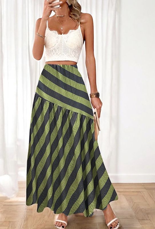 &#39;Sierra&#39; Striped Skirt in Khaki &amp; Black