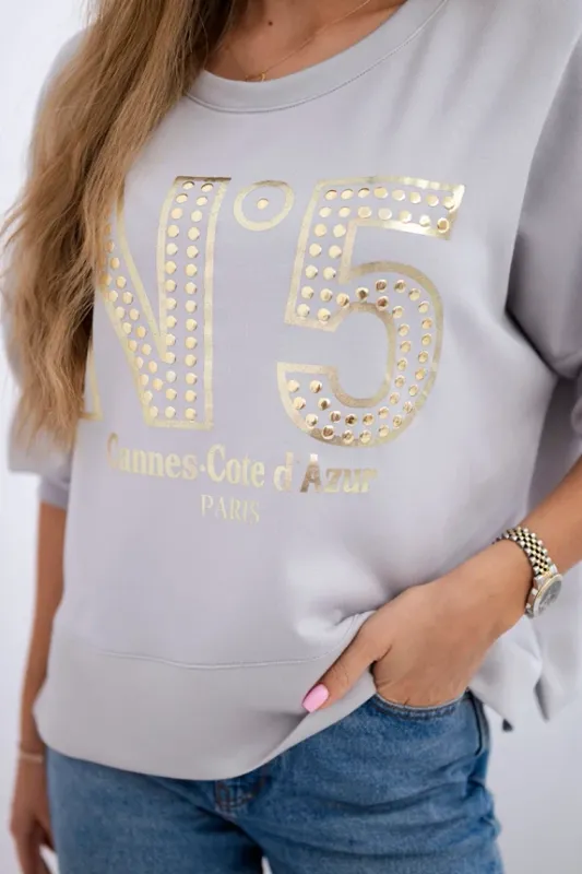 &#39;No.5&#39; Buttery Fabric Sweatshirt in Light Grey