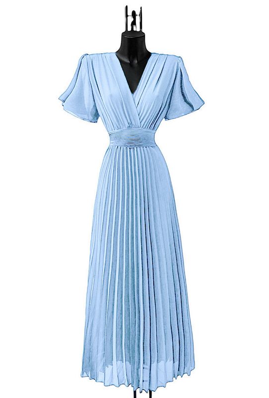 &#39;Loriana&#39; Gentle Pleat &amp; Waisted Dress in Sky Blue