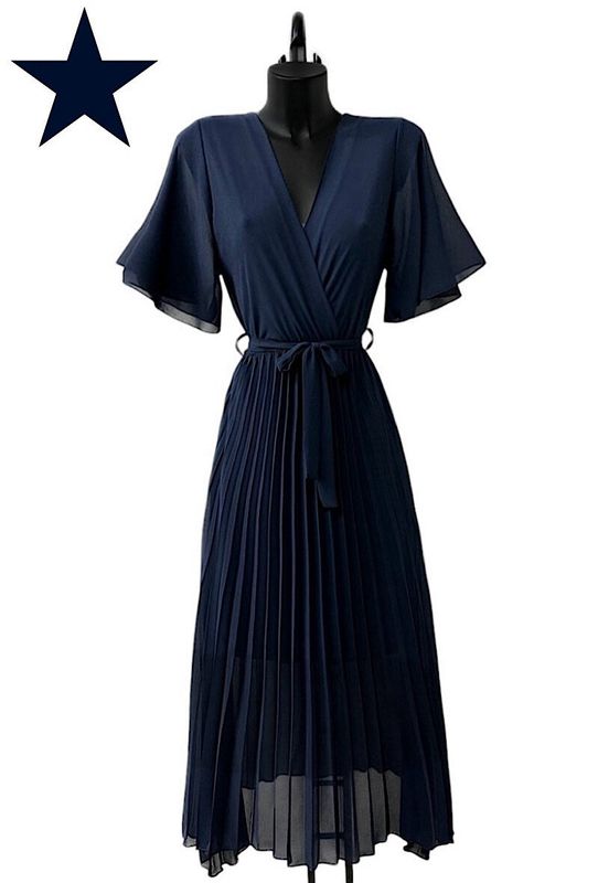 &#39;Alira&#39; Gentle Pleat Dress in Navy