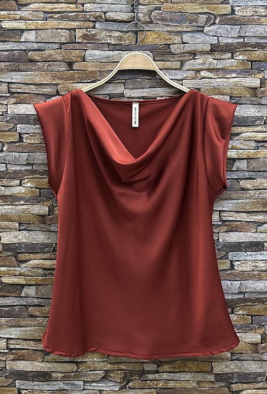 &#39;Satina&#39; Cowal Neck Blouse in Terracota