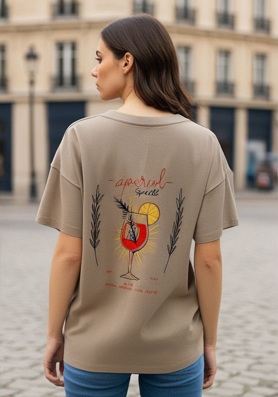 &#39;Aperol Spritz&#39; T-shirt in Beige