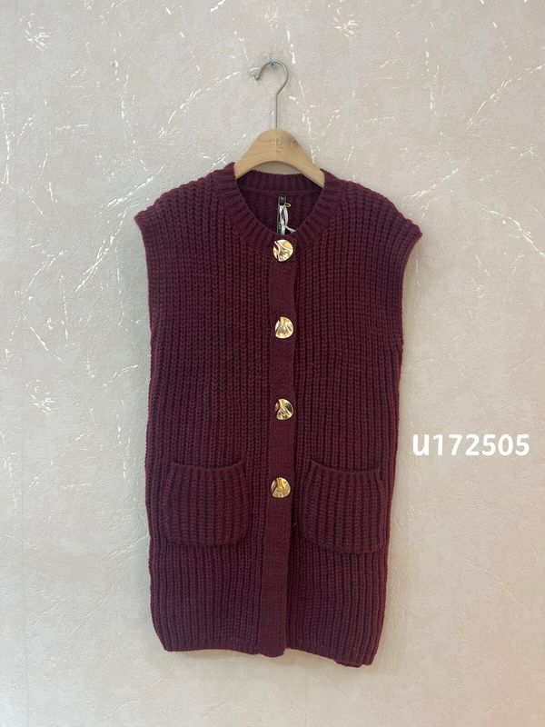 &#39;Alexandra&#39; Long Knit Waistcoat with Gold Buttons in Black