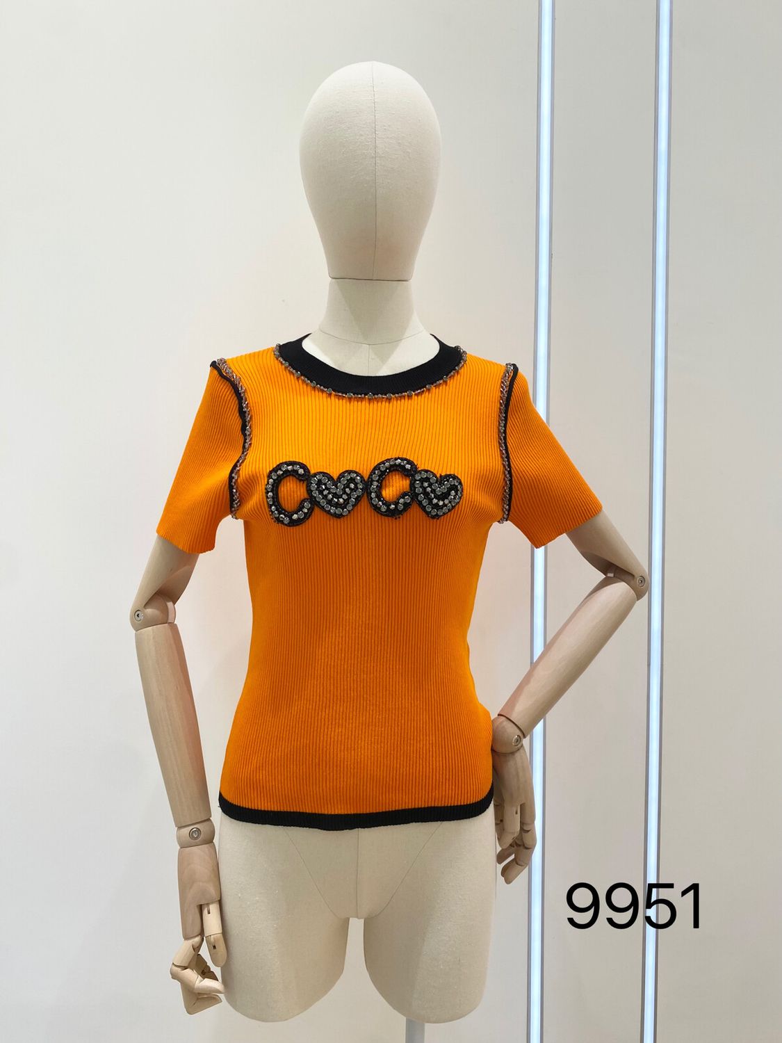 &#39;Coco&#39; Knit T-shirt in Orange with Diamante Detail Special Offer