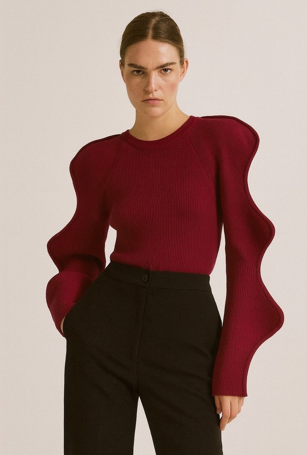 &#39;Wave&#39; Slim Knit in Burgundy