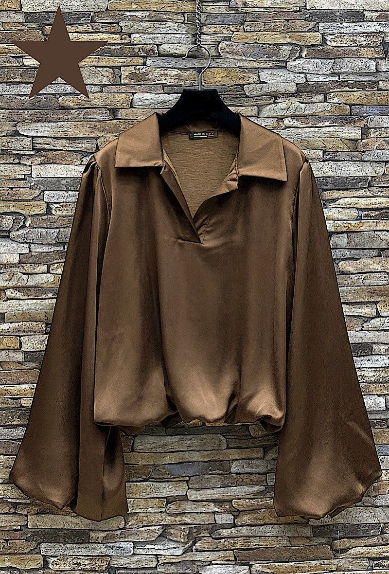 &#39;Tara&#39; Satin Blouse in Light Brown