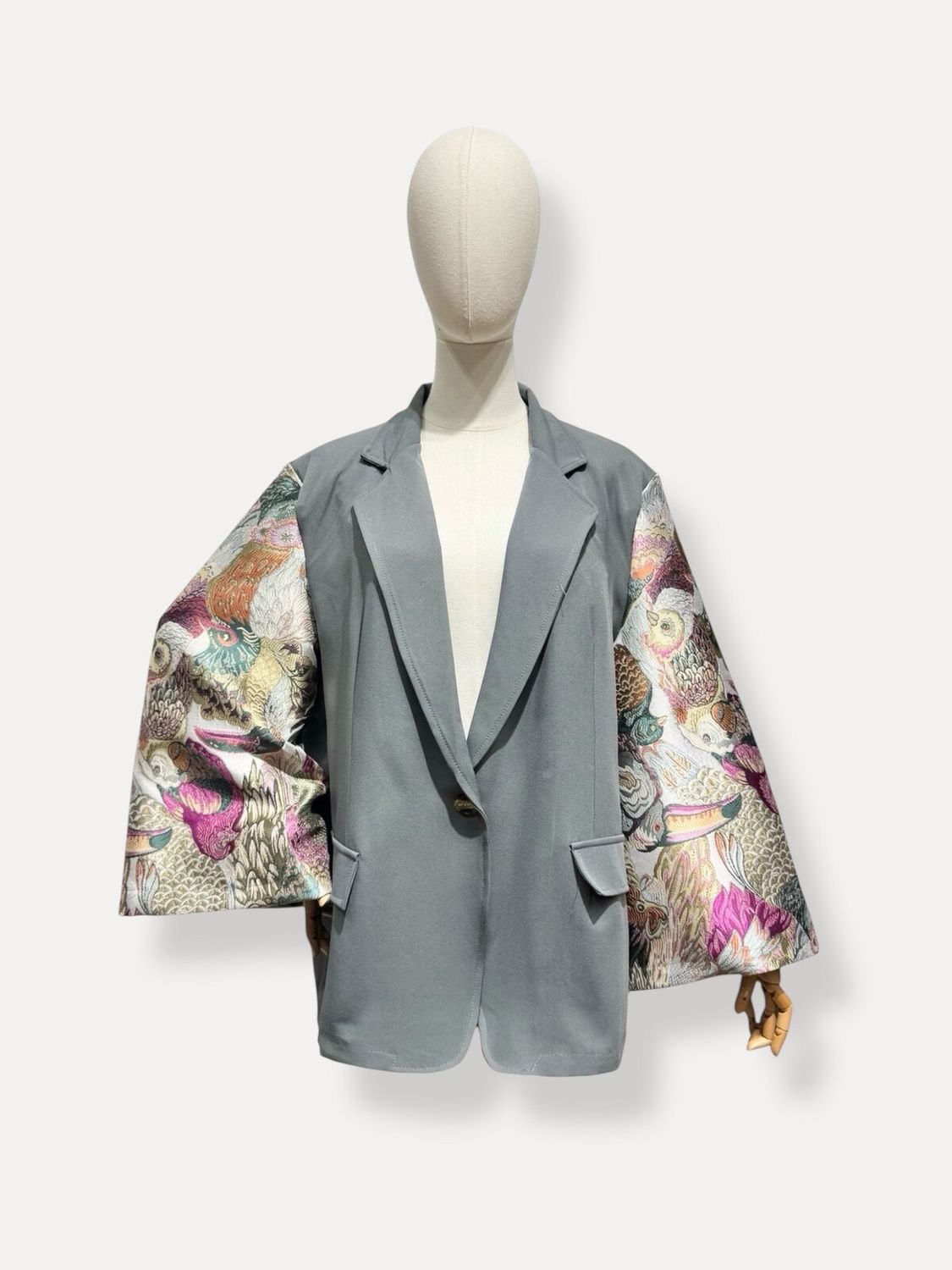 &#39;Jacquard&#39; Bi-material Blazer in Grey