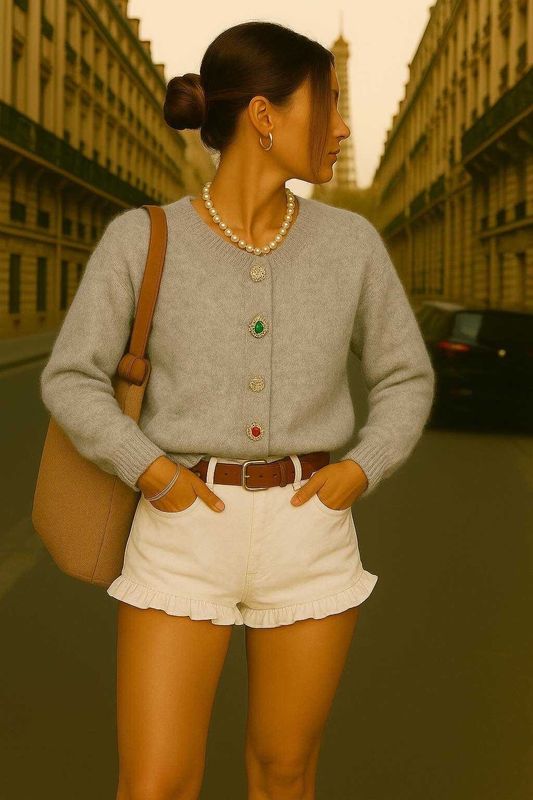 &#39;Mixed Gem&#39; Soft Knit Cardigan in Silver Grey