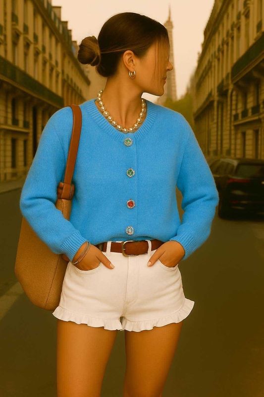 &#39;Mixed Gem&#39; Soft Knit Cardigan in Blue