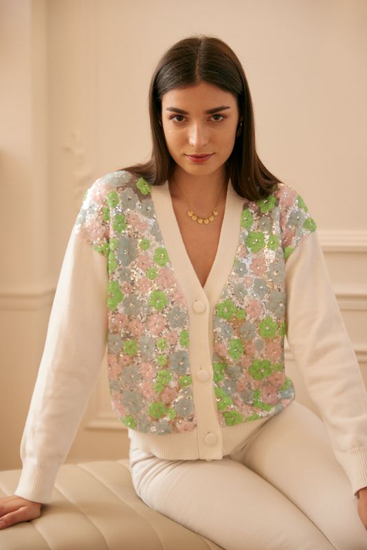 &#39;Pastel Shimmer&#39; Pink Soft Cardigan with Sequin Front