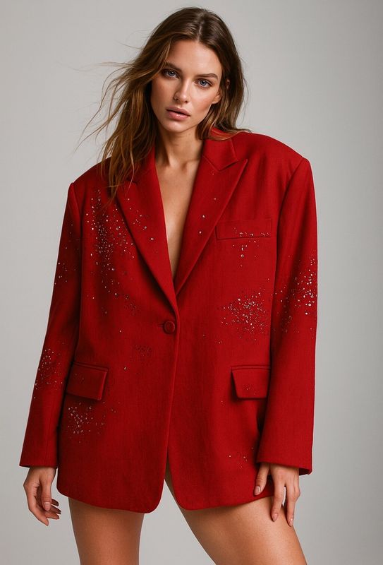 &#39;Sparkling Merlot&#39; Oversize Blazer in Dark Red