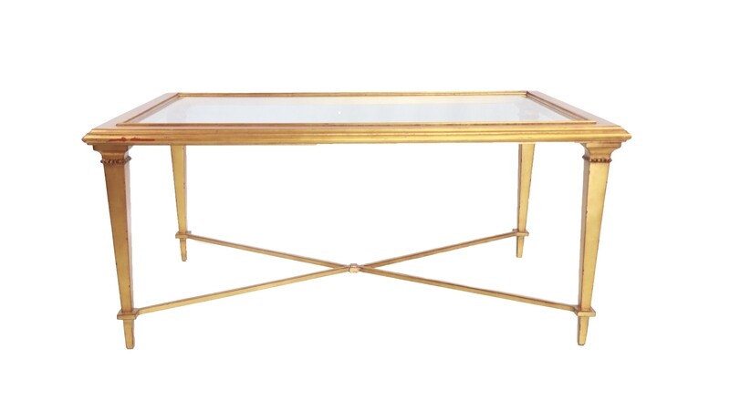 Wooden Gold &amp; Tempered Glass Coffee Table