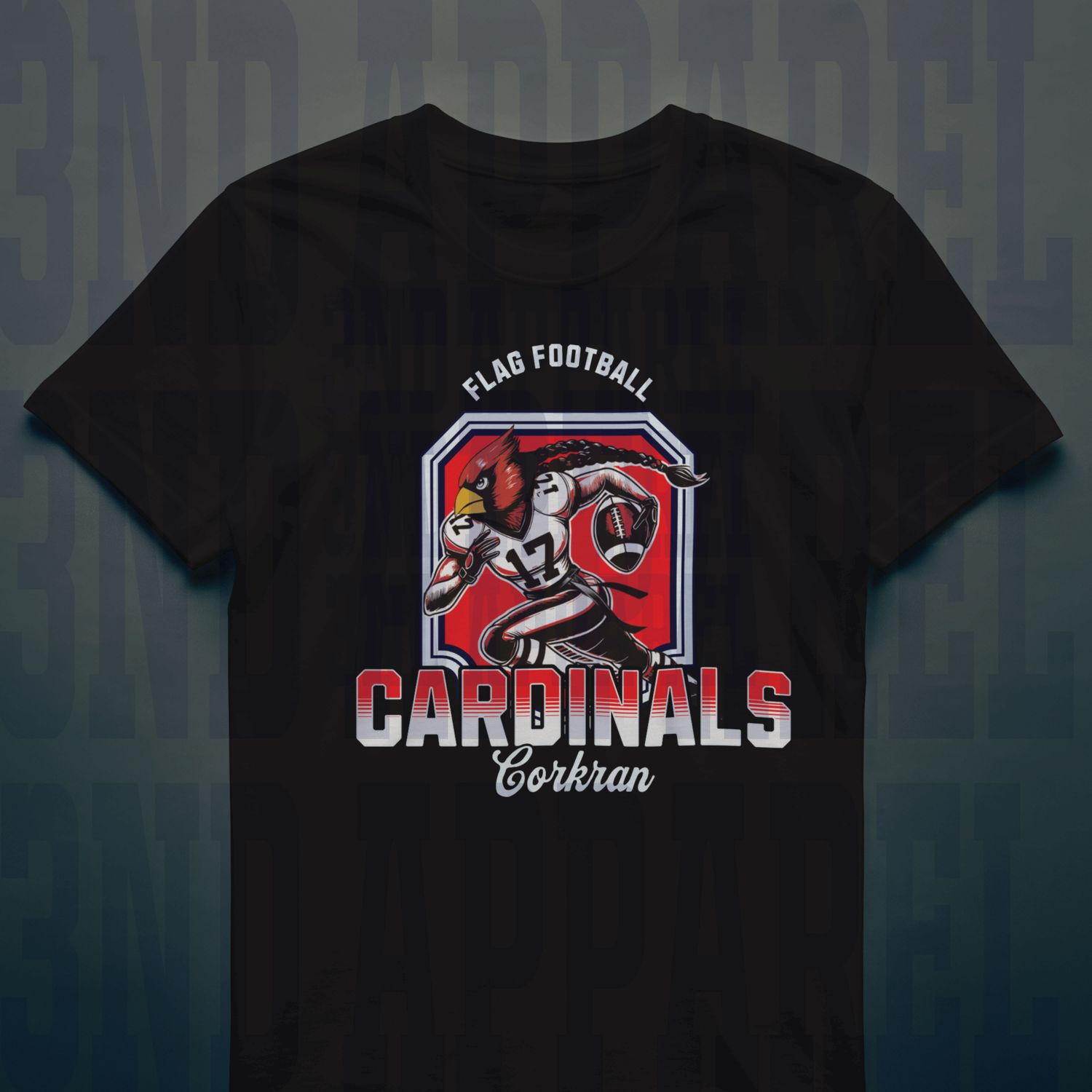 Corkran Cardinals Flag Football Black/Red T-Shirt