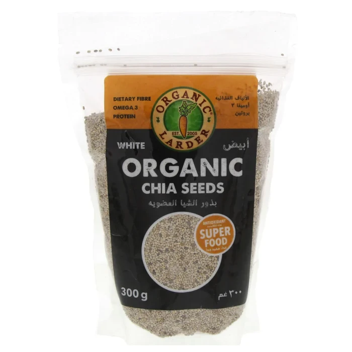 Organic Larder - White Chia Seeds, 300g بذور الشيا البيضاء العضوية