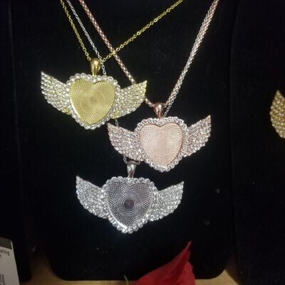 Diamond Heart Angel Wings Necklaces