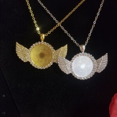 Diamond Circle Angel Wings Necklaces