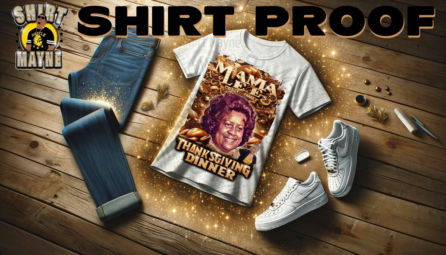 Oversized Print Shirt: Mama Lee&#39;s Thanksgiving Dinner