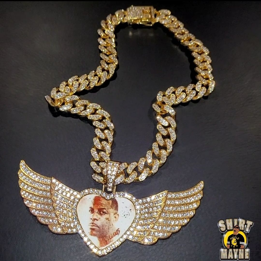 Custom Diamond Angel Wings Cuban Link Chain