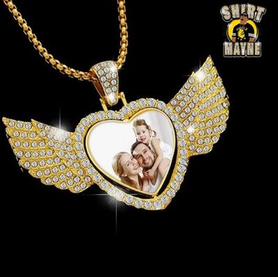 Custom Diamond Angel Wings Pendent: Rotating Heart