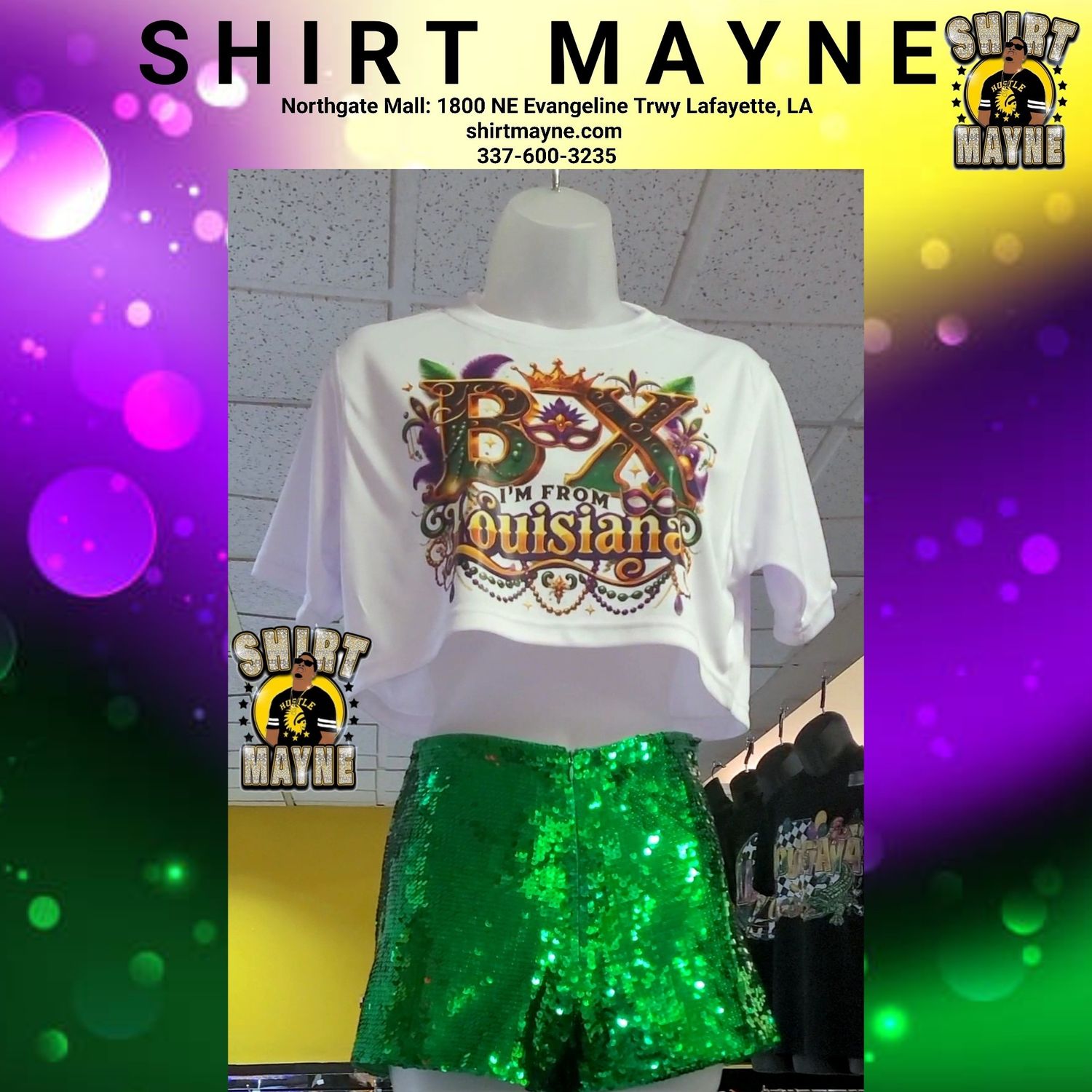 Mardi Gras BX I&#39;m from Louisiana Crop Top Shirt