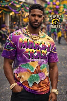 Mardi Gras All Over Print Shirt: King Cake