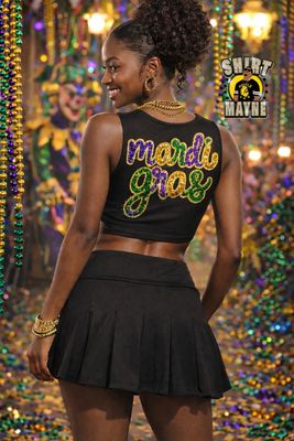 Mardi Gras Sequin Tank Top + Skirt Set (Cursive)