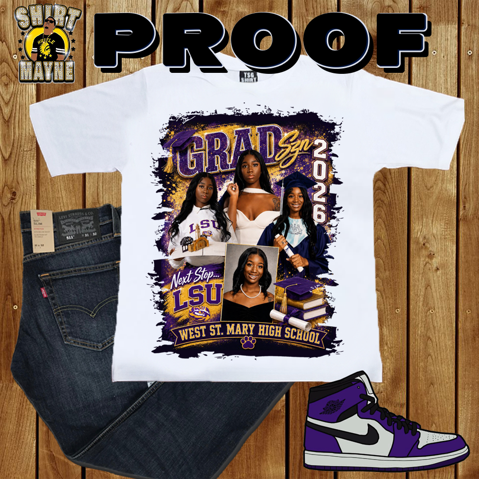 White Oversized Print Shirt: Chaige Edwards Graduation