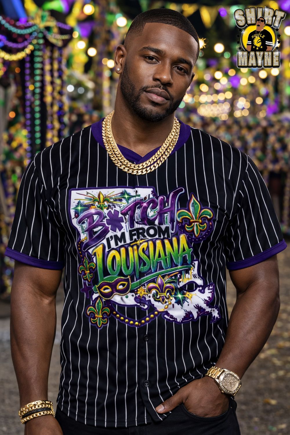 Mardi Gras Baseball Jersey: Black