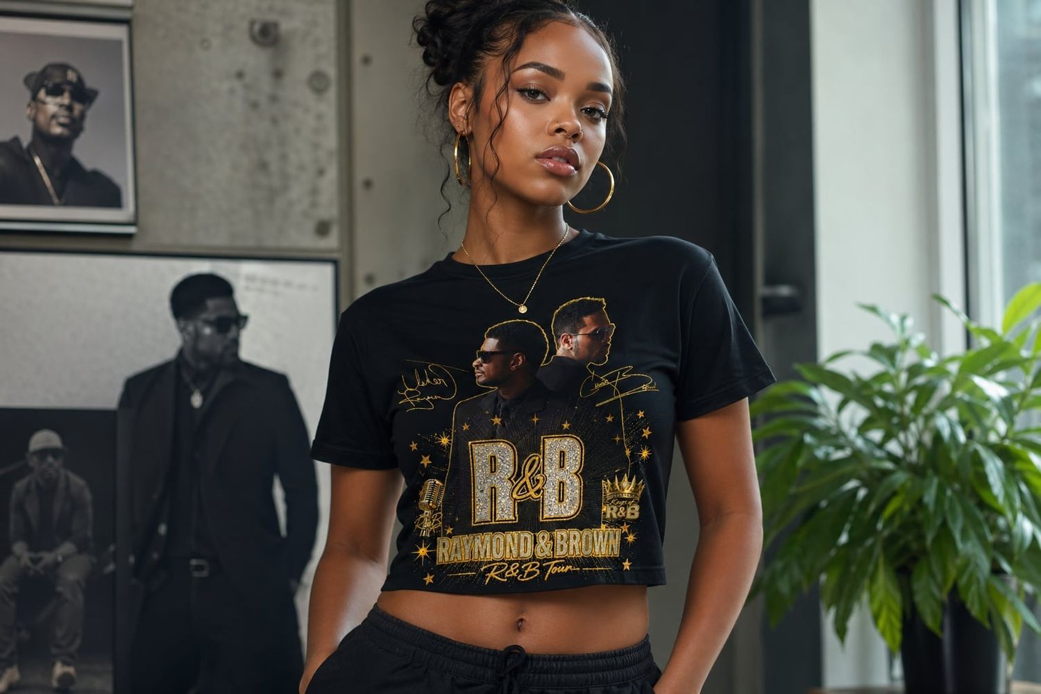 Oversized Print Crop Top Shirt: The R&amp;B Tour 1