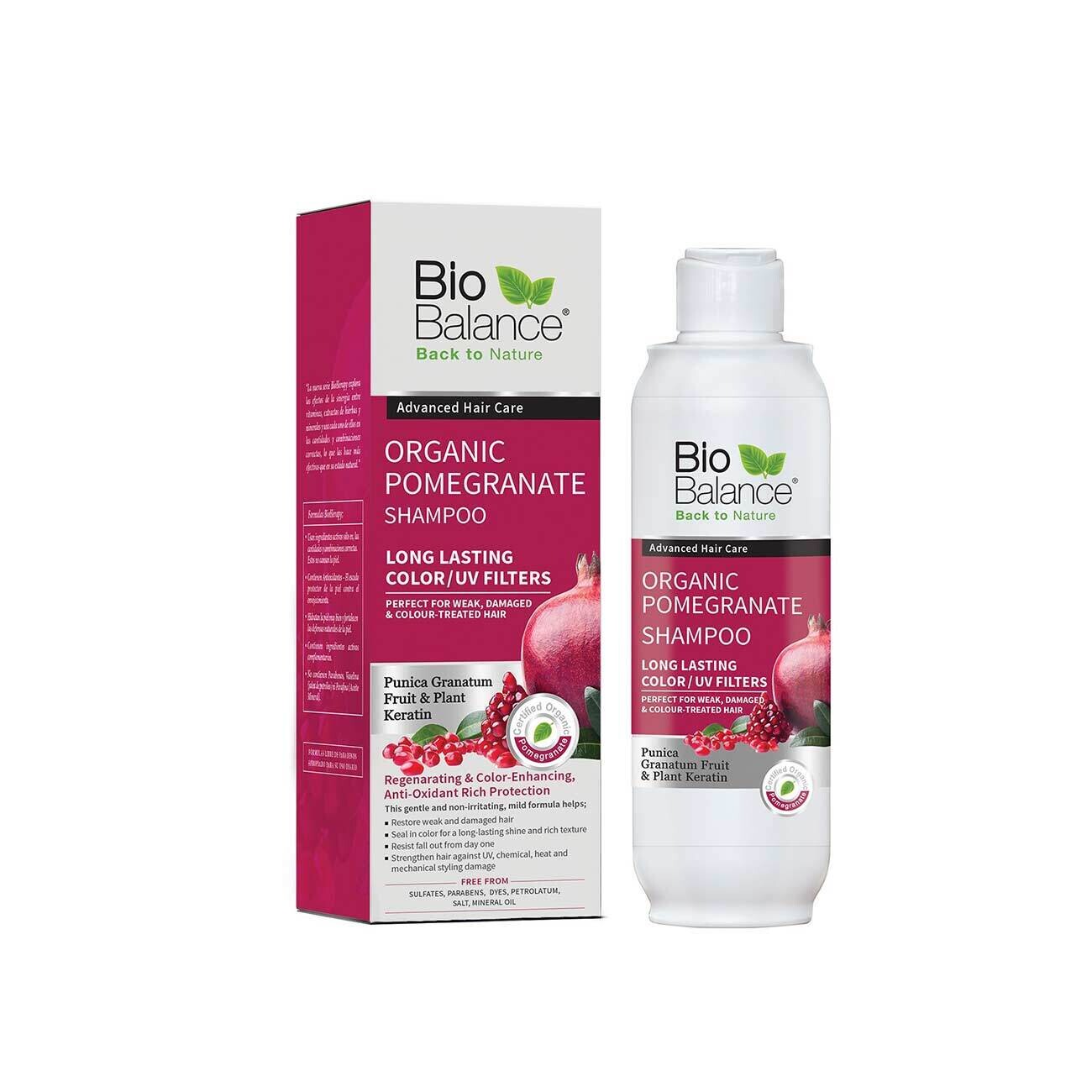 BIO BALANCE Organic Pomegranate Shampoo Perfect For Weak, Damaged & Colour-Treated Hair 330 ml