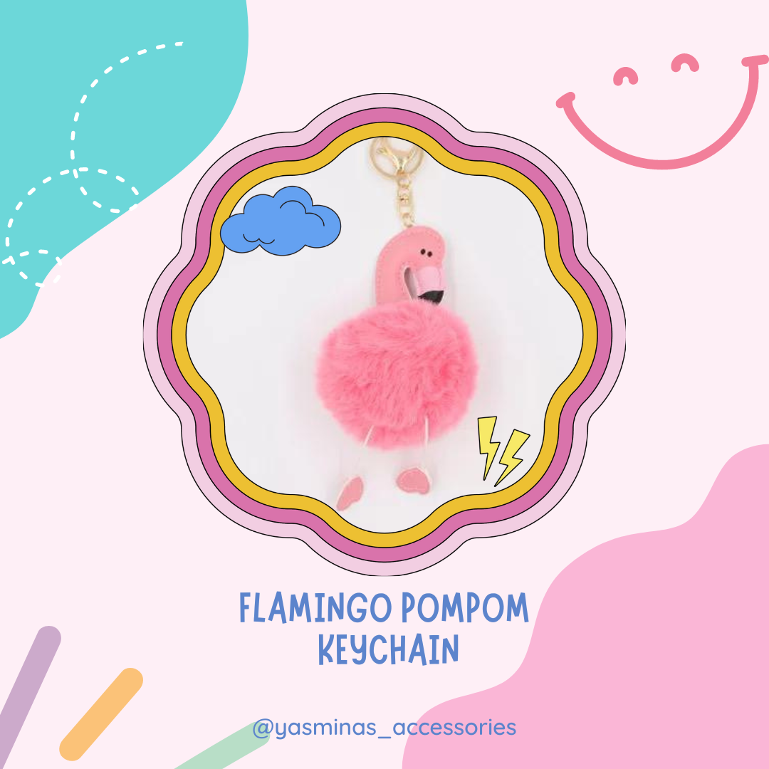 Fluffy Flamingo Pompom Keychain