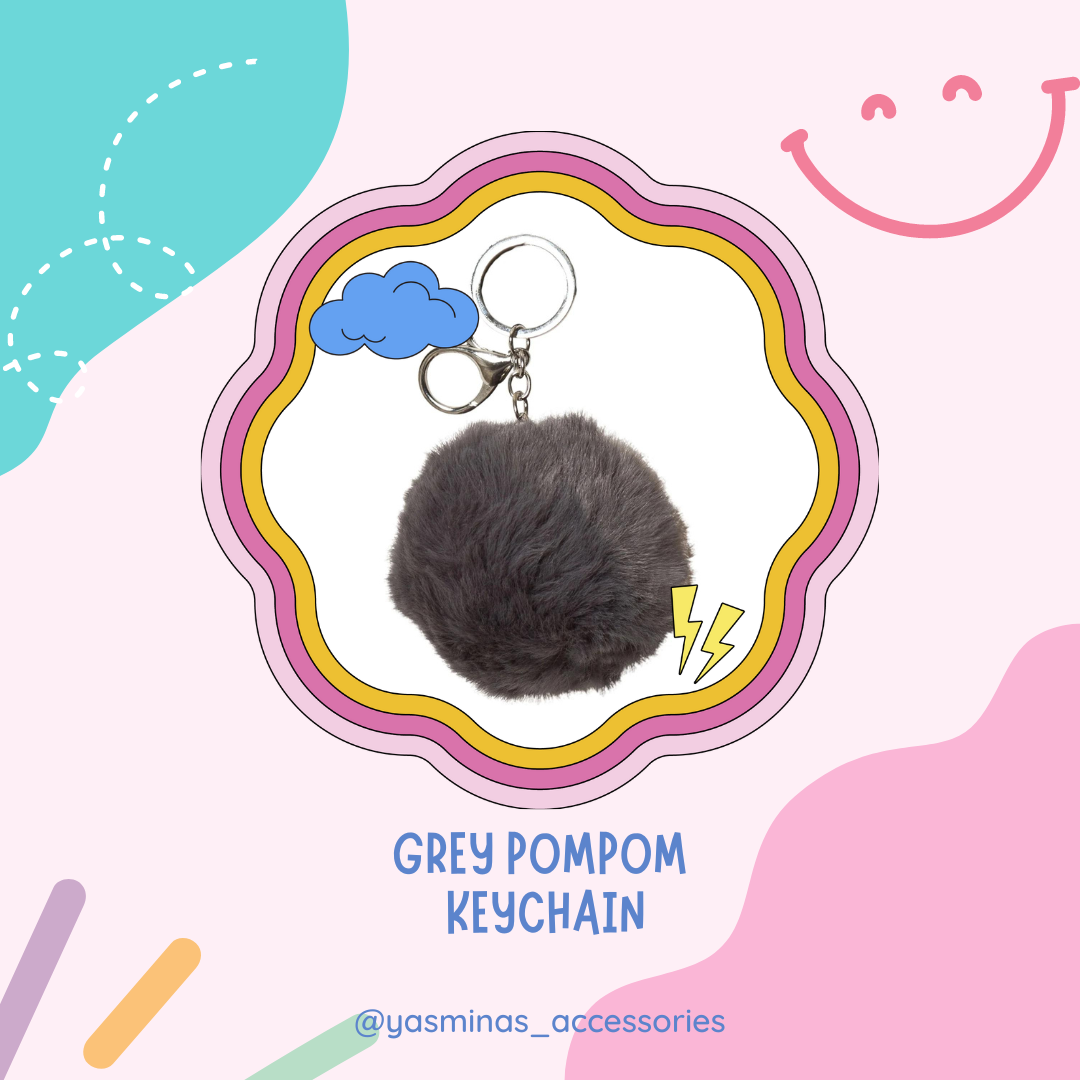 Grey Pompom Keychain