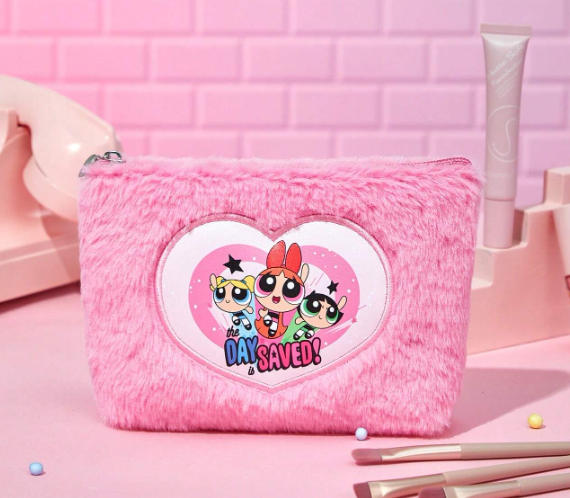 THE POWERPUFF GIRLS Pink Plush Cosmetic Bag