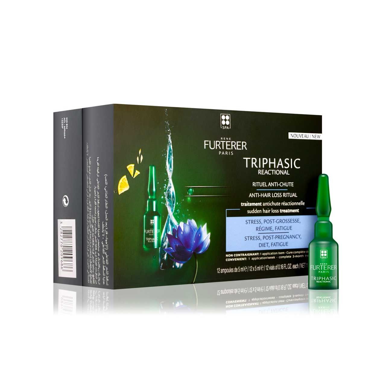 René Furterer Triphasic Reactional Sudden Hair Loss Treatment - Pack of 12 Ampoules