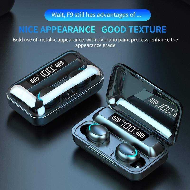 F9 TWS LED Display Mini Wireless Stereo Bluetooth 5.0 Earphone Waterproof Charging Bin Mini Invisible Button