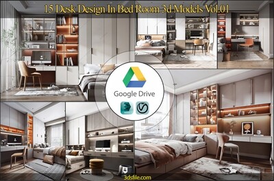 15 Desk Design In Bed Room 3d Models Vol01. Vray